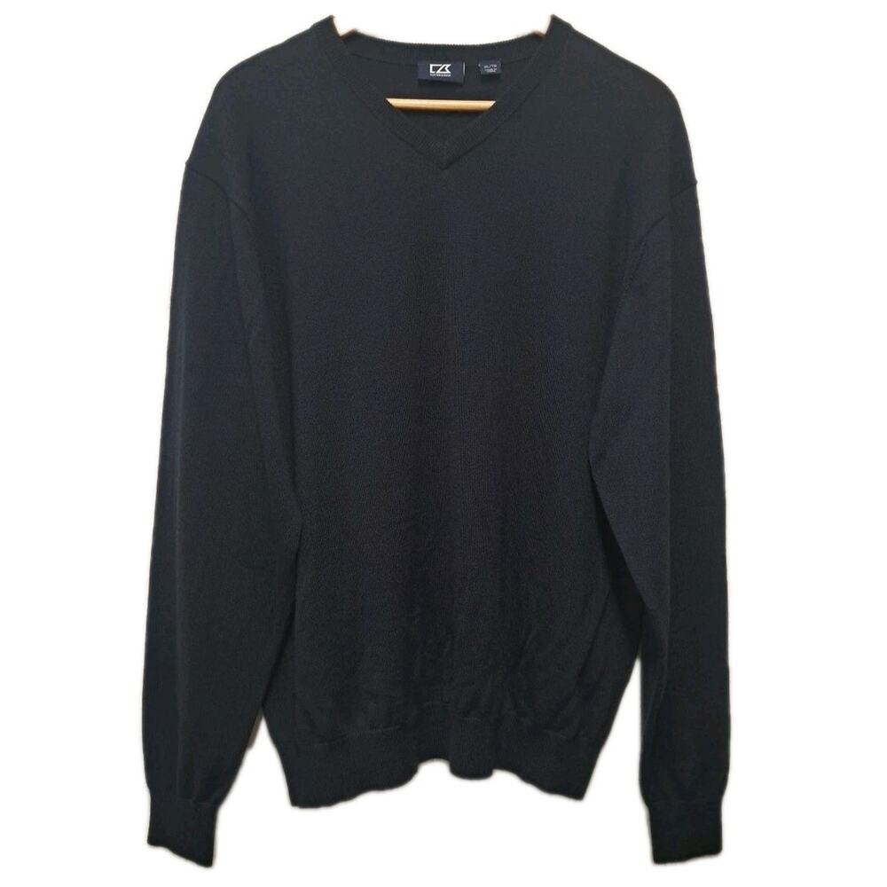 Cutter & Buck Pullover Sweater Mens XL Navy Blue Merino Wool Blend Lightweight